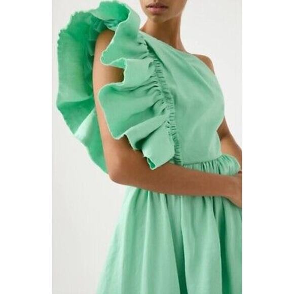 AJE Bonjour Asymmetrical Green One Shoulder Ruffle Mini Dress XS, AU6/US2 - Picture 3 of 8